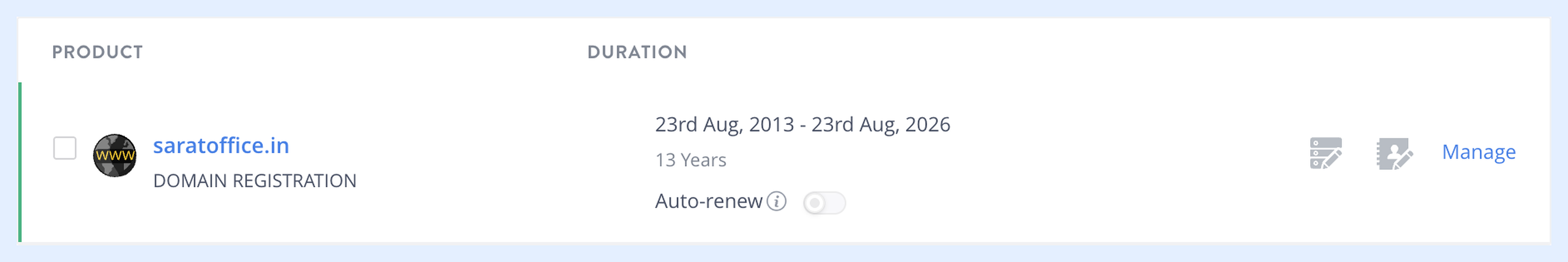 Buying of the domain saratoffice.in